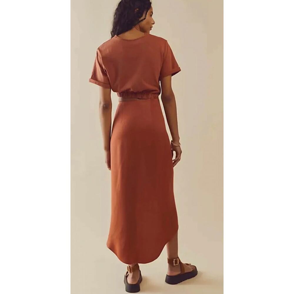 Free People Rae Maxi Dress Rust Asymmetrical Wrap Hi Low Boho Tie Waist Womens S - Picture 2 of 14